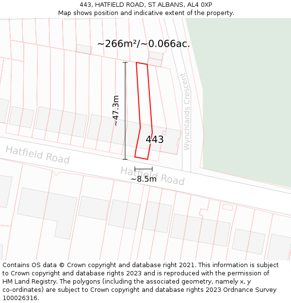 443, HATFIELD ROAD, ST ALBANS, AL4 0XP: Plot and title map