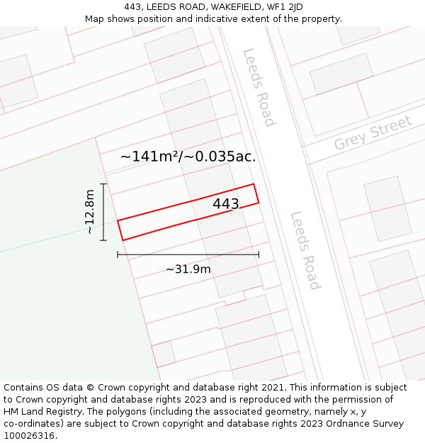 443, LEEDS ROAD, WAKEFIELD, WF1 2JD: Plot and title map