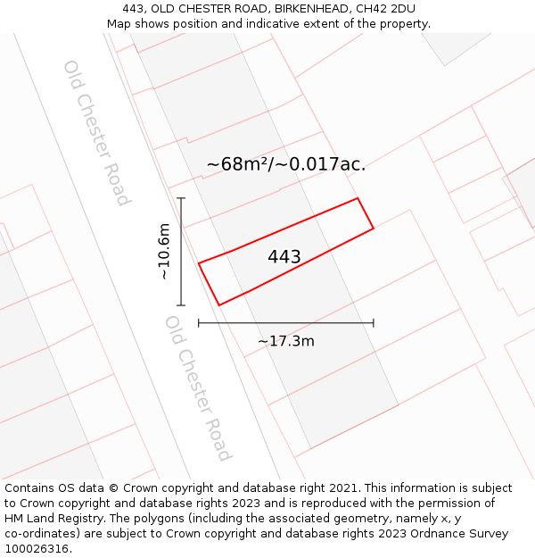 443, OLD CHESTER ROAD, BIRKENHEAD, CH42 2DU: Plot and title map