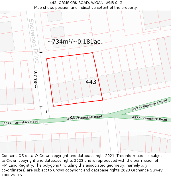 443, ORMSKIRK ROAD, WIGAN, WN5 9LG: Plot and title map