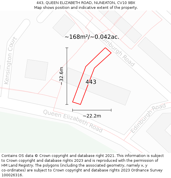 443, QUEEN ELIZABETH ROAD, NUNEATON, CV10 9BX: Plot and title map