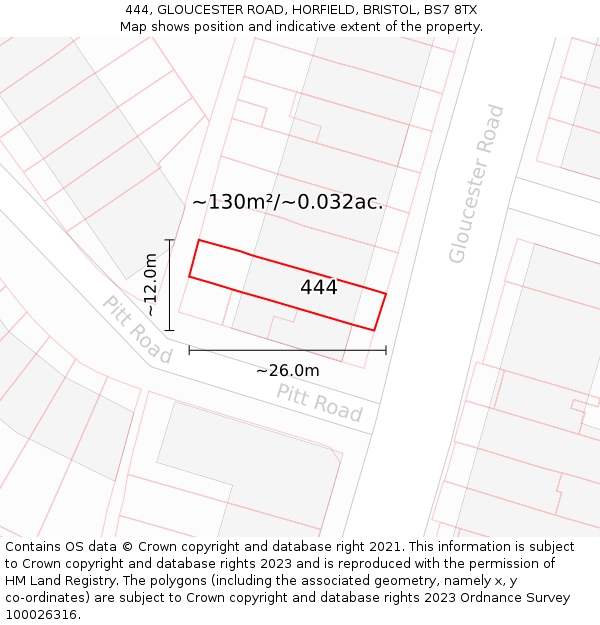 444, GLOUCESTER ROAD, HORFIELD, BRISTOL, BS7 8TX: Plot and title map