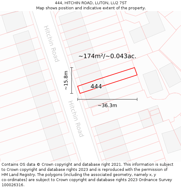 444, HITCHIN ROAD, LUTON, LU2 7ST: Plot and title map