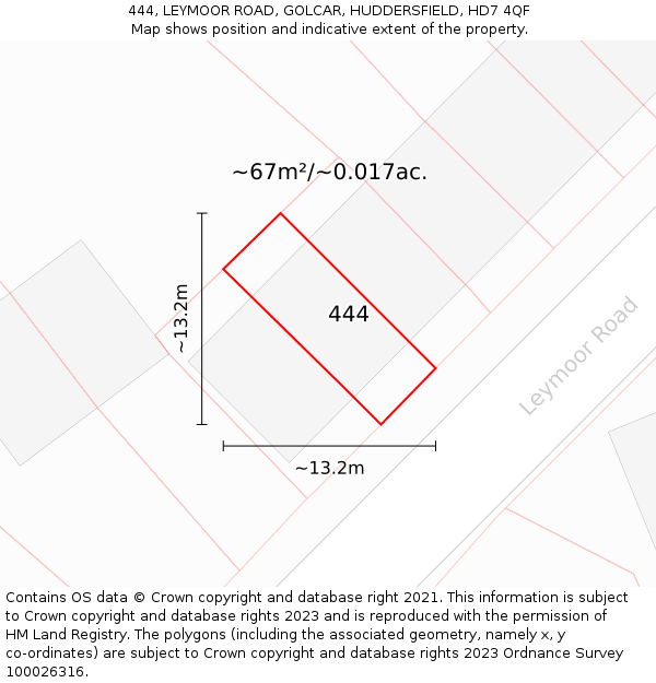 444, LEYMOOR ROAD, GOLCAR, HUDDERSFIELD, HD7 4QF: Plot and title map