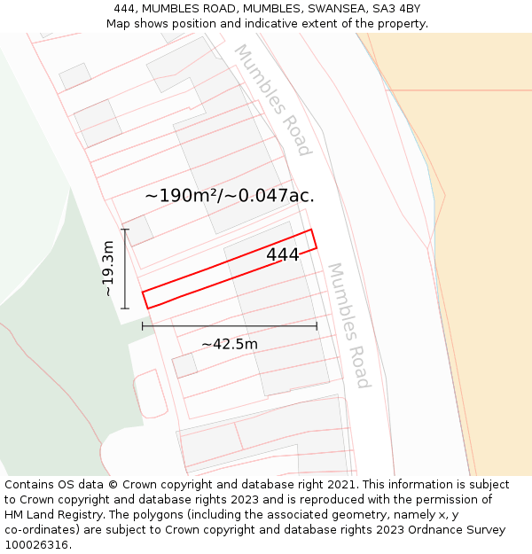 444, MUMBLES ROAD, MUMBLES, SWANSEA, SA3 4BY: Plot and title map