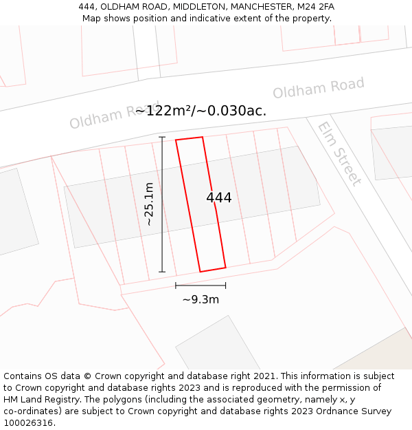 444, OLDHAM ROAD, MIDDLETON, MANCHESTER, M24 2FA: Plot and title map
