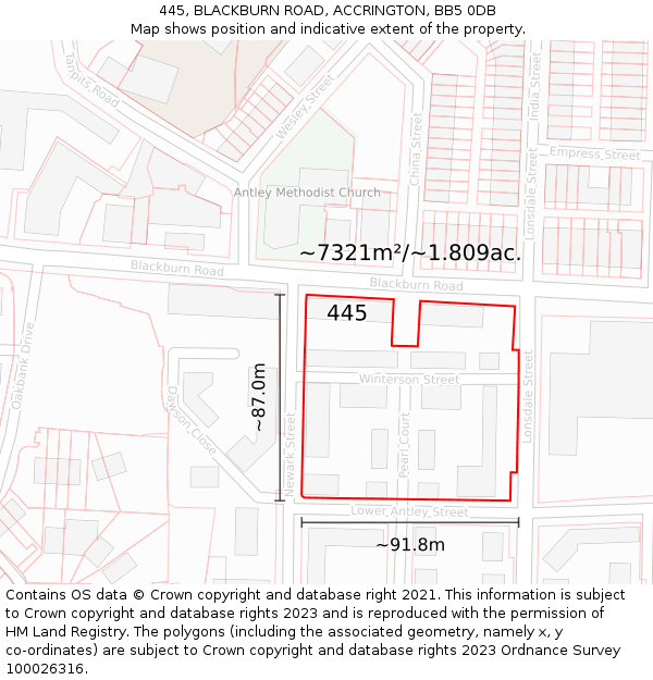 445, BLACKBURN ROAD, ACCRINGTON, BB5 0DB: Plot and title map