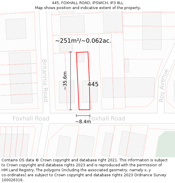 445, FOXHALL ROAD, IPSWICH, IP3 8LL: Plot and title map