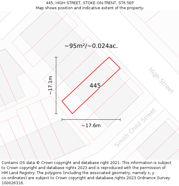 445, HIGH STREET, STOKE-ON-TRENT, ST6 5EP: Plot and title map