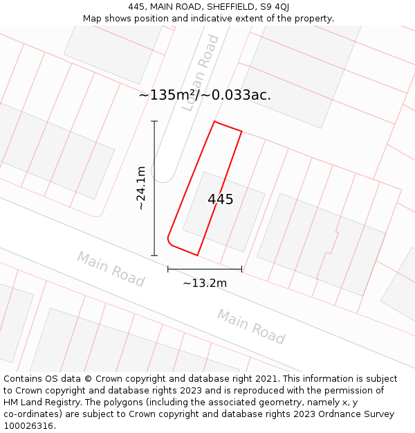 445, MAIN ROAD, SHEFFIELD, S9 4QJ: Plot and title map