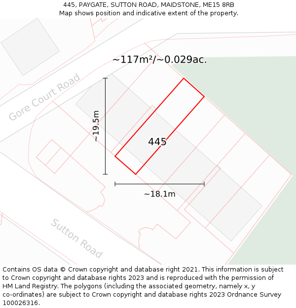 445, PAYGATE, SUTTON ROAD, MAIDSTONE, ME15 8RB: Plot and title map