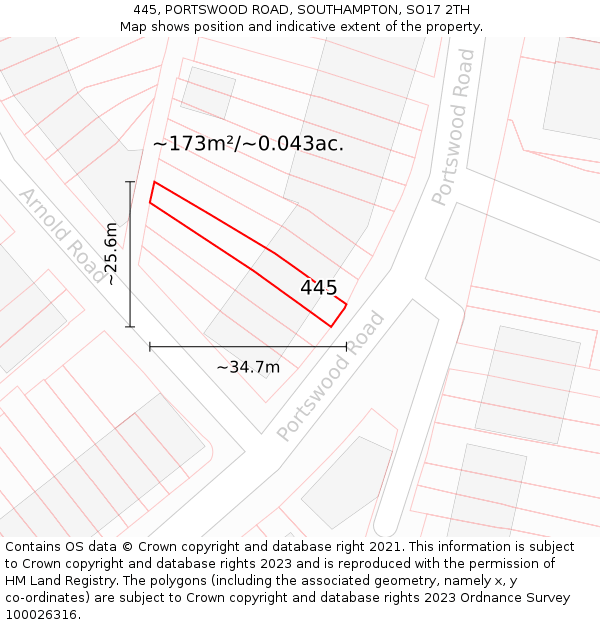 445, PORTSWOOD ROAD, SOUTHAMPTON, SO17 2TH: Plot and title map