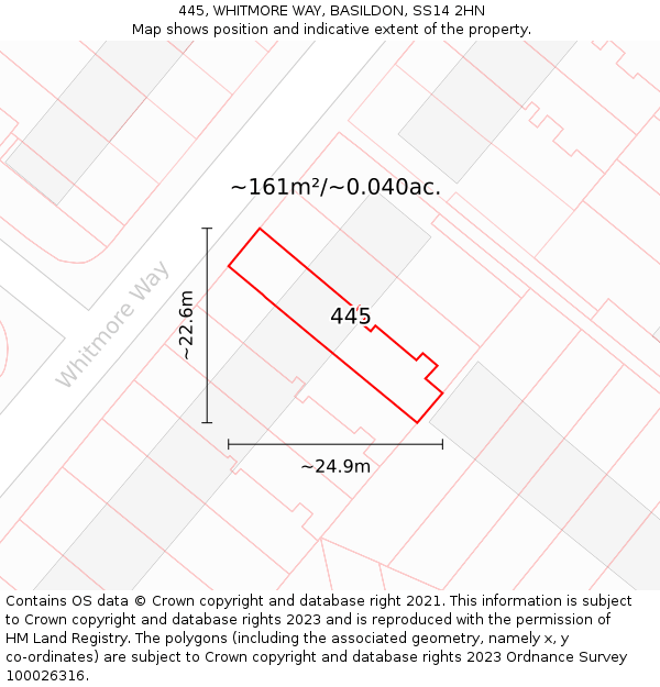 445, WHITMORE WAY, BASILDON, SS14 2HN: Plot and title map