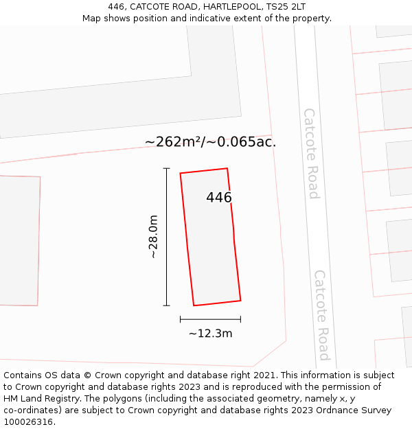 446, CATCOTE ROAD, HARTLEPOOL, TS25 2LT: Plot and title map