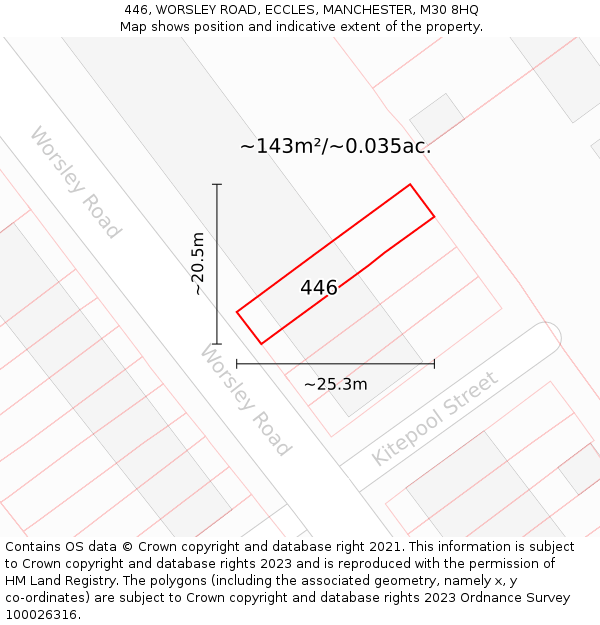 446, WORSLEY ROAD, ECCLES, MANCHESTER, M30 8HQ: Plot and title map