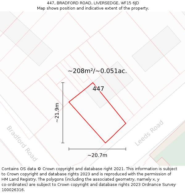 447, BRADFORD ROAD, LIVERSEDGE, WF15 6JD: Plot and title map