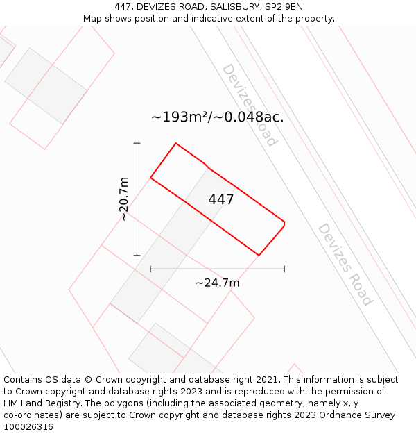 447, DEVIZES ROAD, SALISBURY, SP2 9EN: Plot and title map