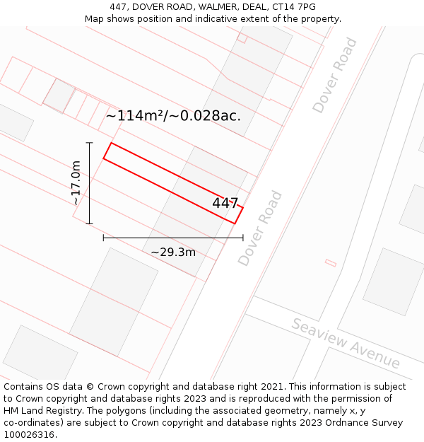 447, DOVER ROAD, WALMER, DEAL, CT14 7PG: Plot and title map