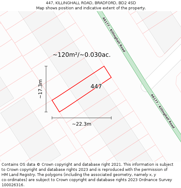 447, KILLINGHALL ROAD, BRADFORD, BD2 4SD: Plot and title map