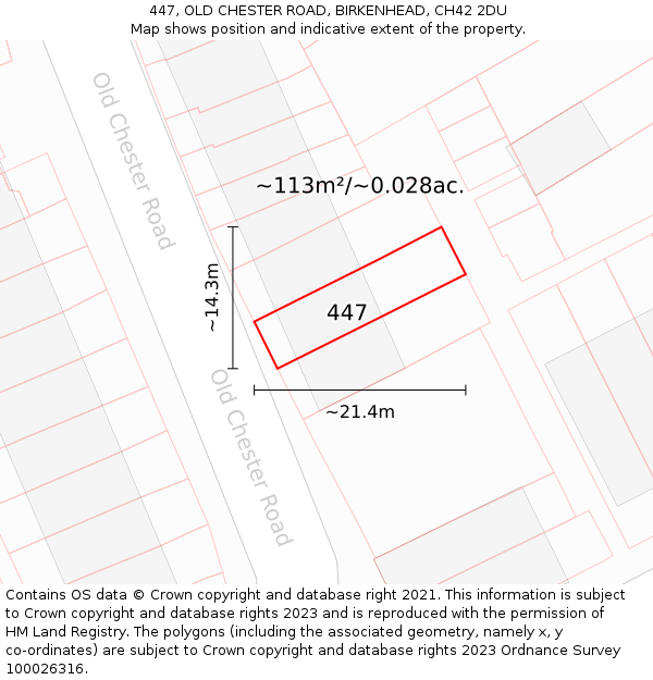 447, OLD CHESTER ROAD, BIRKENHEAD, CH42 2DU: Plot and title map