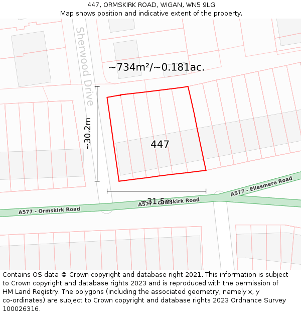 447, ORMSKIRK ROAD, WIGAN, WN5 9LG: Plot and title map