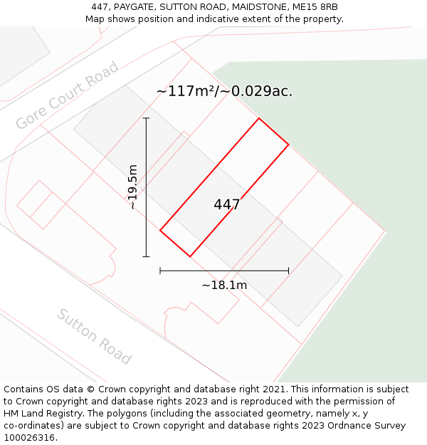447, PAYGATE, SUTTON ROAD, MAIDSTONE, ME15 8RB: Plot and title map