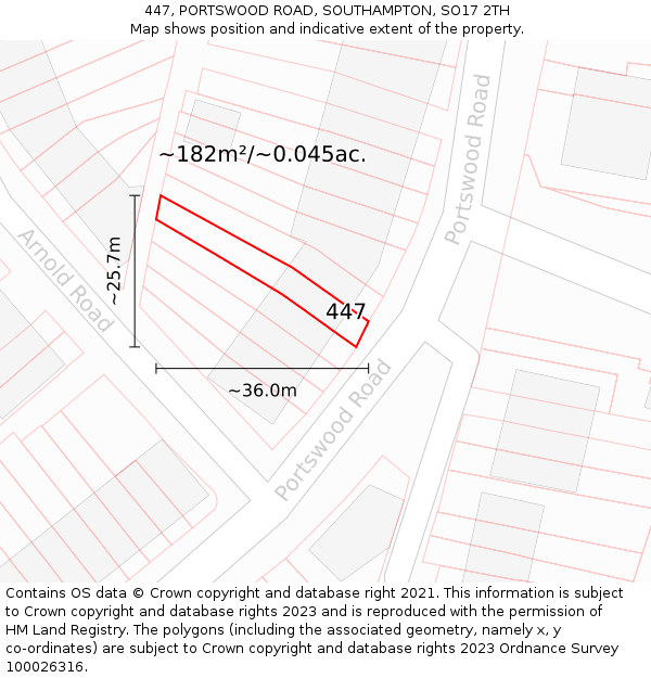 447, PORTSWOOD ROAD, SOUTHAMPTON, SO17 2TH: Plot and title map