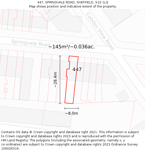 447, SPRINGVALE ROAD, SHEFFIELD, S10 1LQ: Plot and title map
