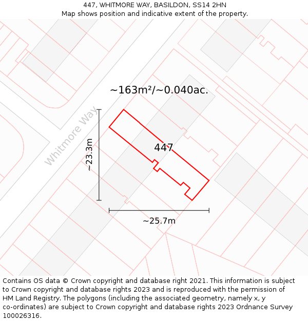 447, WHITMORE WAY, BASILDON, SS14 2HN: Plot and title map