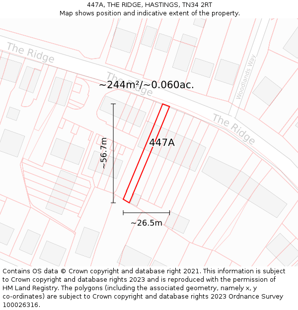 447A, THE RIDGE, HASTINGS, TN34 2RT: Plot and title map