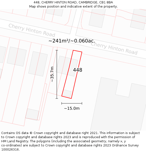 448, CHERRY HINTON ROAD, CAMBRIDGE, CB1 8BA: Plot and title map