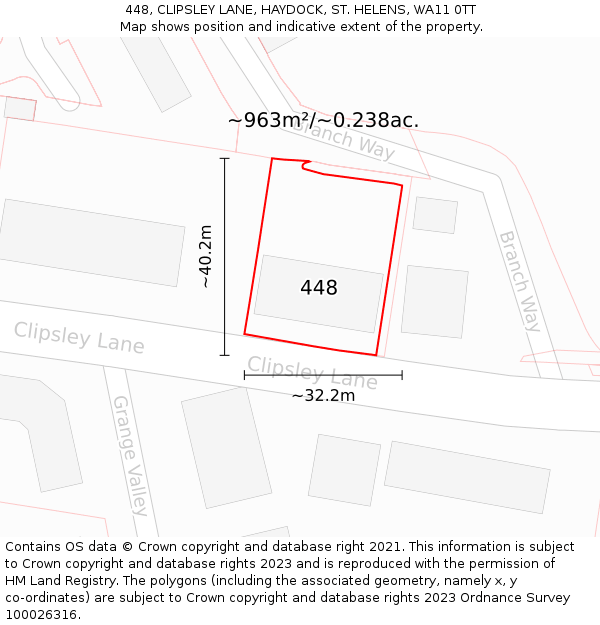 448, CLIPSLEY LANE, HAYDOCK, ST. HELENS, WA11 0TT: Plot and title map