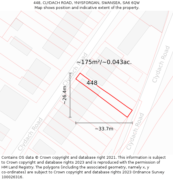 448, CLYDACH ROAD, YNYSFORGAN, SWANSEA, SA6 6QW: Plot and title map