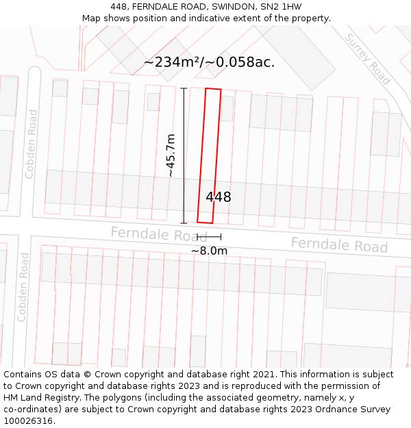 448, FERNDALE ROAD, SWINDON, SN2 1HW: Plot and title map