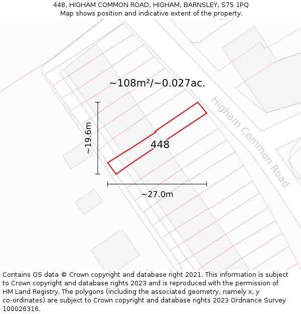 448, HIGHAM COMMON ROAD, HIGHAM, BARNSLEY, S75 1PQ: Plot and title map