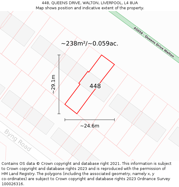 448, QUEENS DRIVE, WALTON, LIVERPOOL, L4 8UA: Plot and title map
