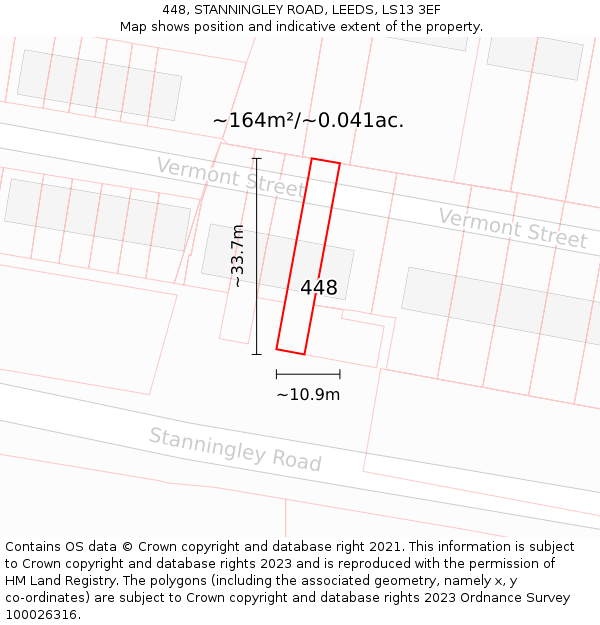 448, STANNINGLEY ROAD, LEEDS, LS13 3EF: Plot and title map