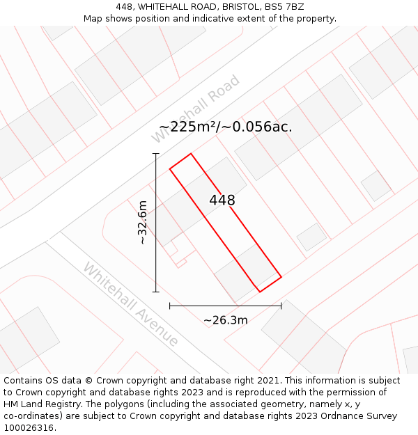 448, WHITEHALL ROAD, BRISTOL, BS5 7BZ: Plot and title map