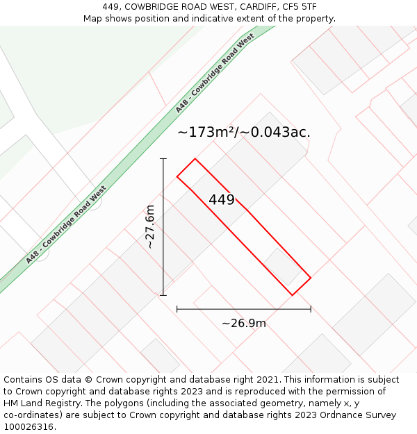 449, COWBRIDGE ROAD WEST, CARDIFF, CF5 5TF: Plot and title map