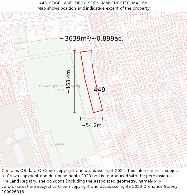 449, EDGE LANE, DROYLSDEN, MANCHESTER, M43 6JN: Plot and title map