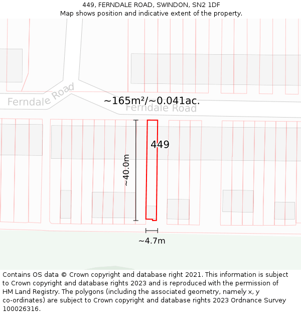 449, FERNDALE ROAD, SWINDON, SN2 1DF: Plot and title map
