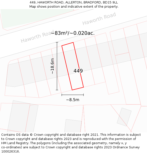449, HAWORTH ROAD, ALLERTON, BRADFORD, BD15 9LL: Plot and title map