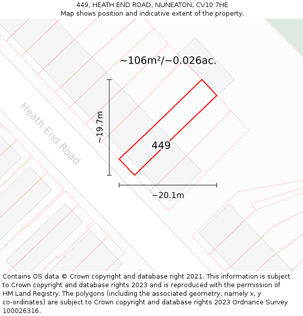 449, HEATH END ROAD, NUNEATON, CV10 7HE: Plot and title map