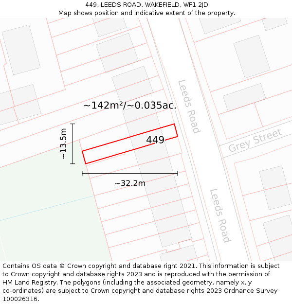 449, LEEDS ROAD, WAKEFIELD, WF1 2JD: Plot and title map