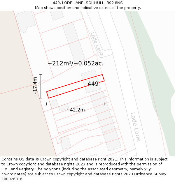 449, LODE LANE, SOLIHULL, B92 8NS: Plot and title map