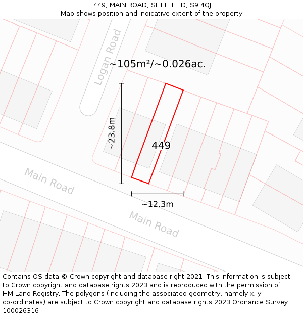 449, MAIN ROAD, SHEFFIELD, S9 4QJ: Plot and title map