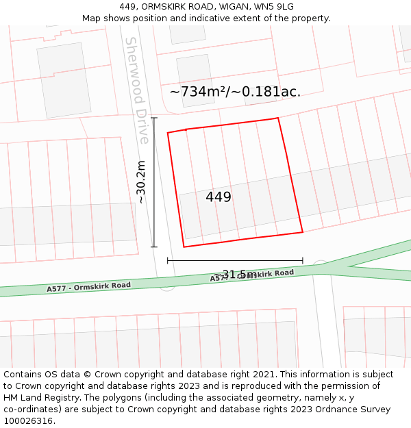 449, ORMSKIRK ROAD, WIGAN, WN5 9LG: Plot and title map