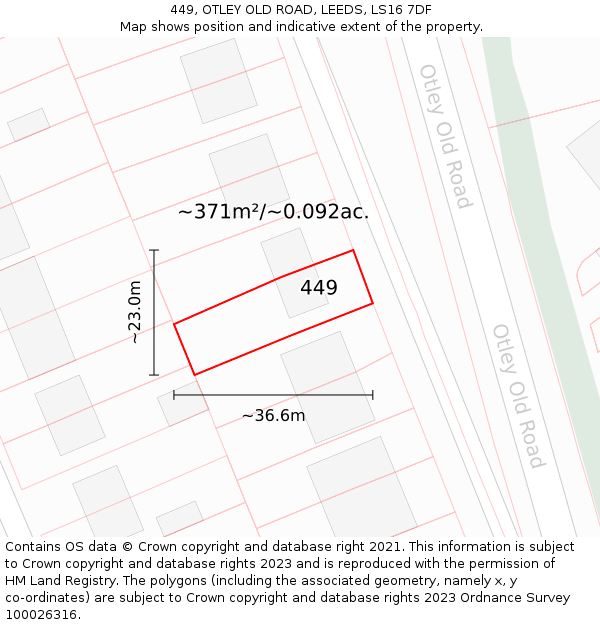 449, OTLEY OLD ROAD, LEEDS, LS16 7DF: Plot and title map