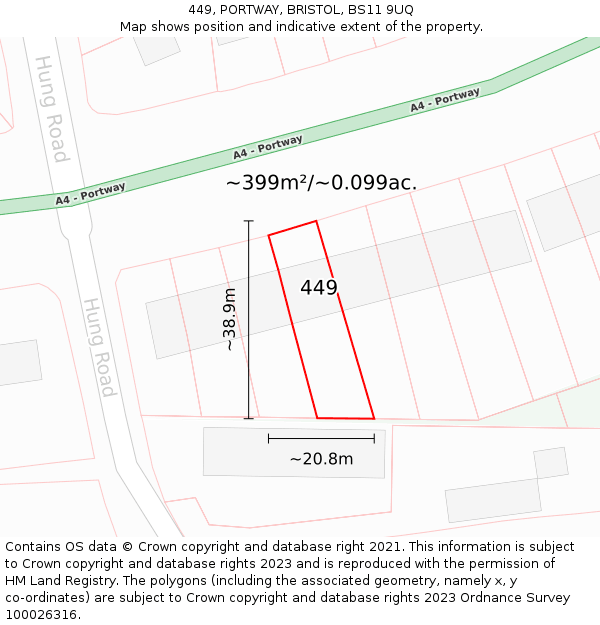 449, PORTWAY, BRISTOL, BS11 9UQ: Plot and title map