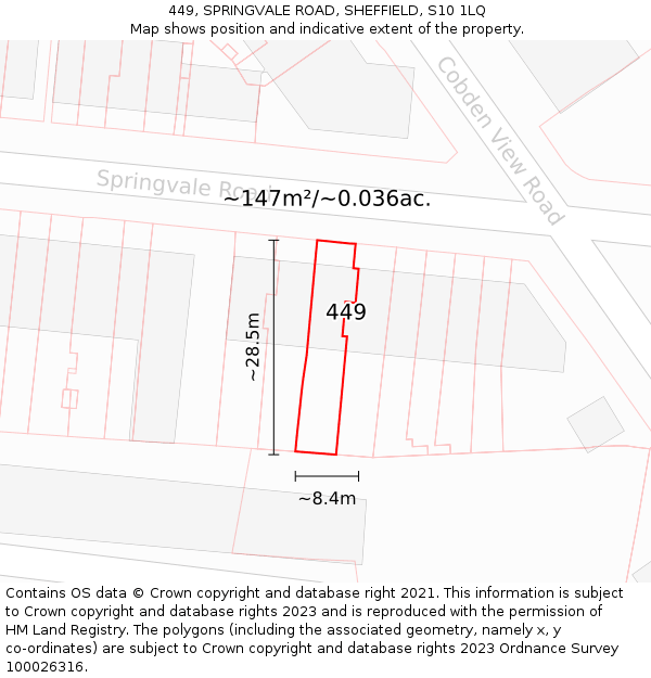 449, SPRINGVALE ROAD, SHEFFIELD, S10 1LQ: Plot and title map